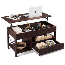 WLIVE Lift Top Coffee Table, 39" Coffee Table with Storage Drawers, Hidden Compartment, Wooden Lift Tabletop Center Table for Living Room, Home, Rustic Oak