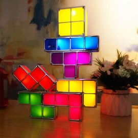 Night Light for Kids, VEEKI Stackable LED 7 Colors 3D Puzzles Night Light Induction Interlocking Desk Lamp, DIY Tangram Light Blocks Puzzles lamp for Kids Teens Bedroom (US Plug)