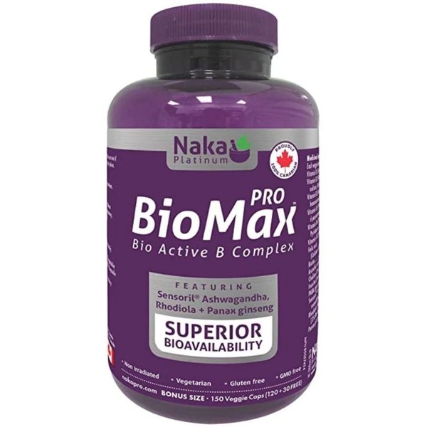 Naka Platinum Pro BioMax, Bio Active B 100 Complex, 150 Vegetable Capsules BONUS SIZE