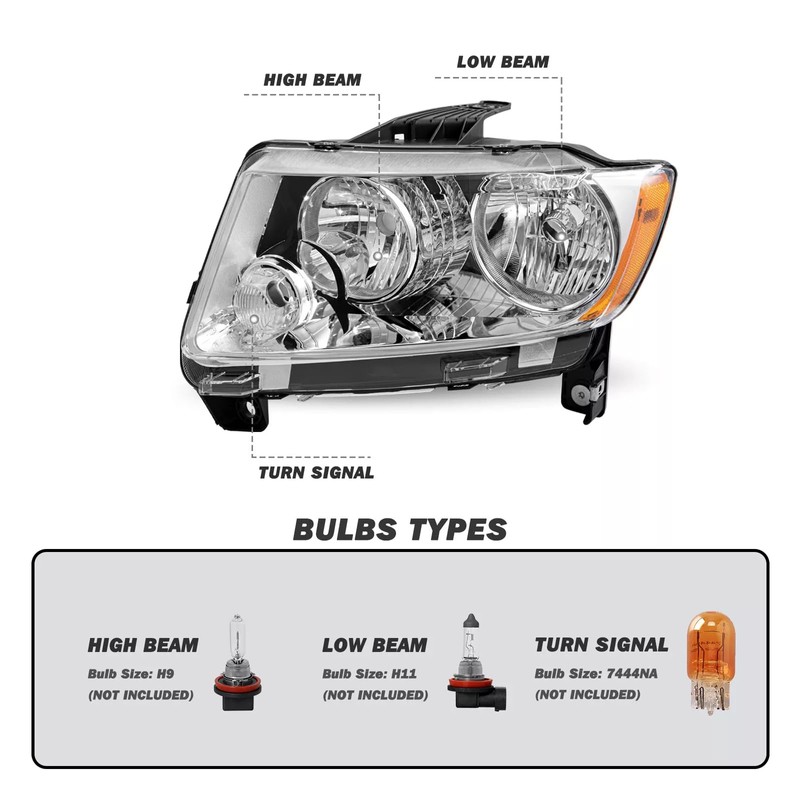Headlights Assembly Pair for 2011-2013 Jeep Grand Cherokee & 2011-2017
