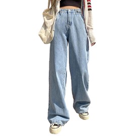 Women's Baggy Boyfriend Jeans High Waist Distressed Denim Pants Wide Leg Straight Trousers Streetwear Pants