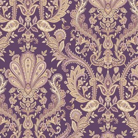 CONCORD WALLCOVERINGS ™ Sample for Display Purpose only Textured Wallpaper Vintage Damask Ornaments, Purple Gold Beige, 7 in x 10 in, MD29427