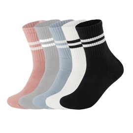 Flydo 5 Pack Pilates Grippy Socks with Grips for Women Yoga Non Slip Long Socks for Pure Barre, Ballet,Dance Workout