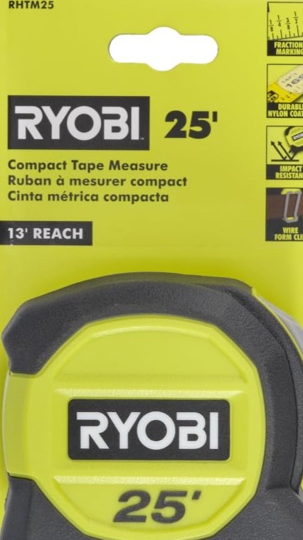 RYOBI Cinta métrica compacta de 25 pies RHTM25