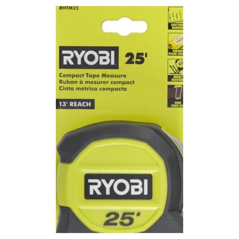 RYOBI Cinta métrica compacta de 25 pies RHTM25