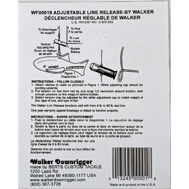 Walker Adjustable Downrigger Line Release