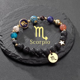 Bolinailo Scorpio Bracelet, Zodiac Bracelets for Women 12 Constellations Healing Crystal Stone Bracelet for Birthday, Scorpio Gifts for women, 18k Gold Scorpio Constellation Charm Gemstone Bracelet