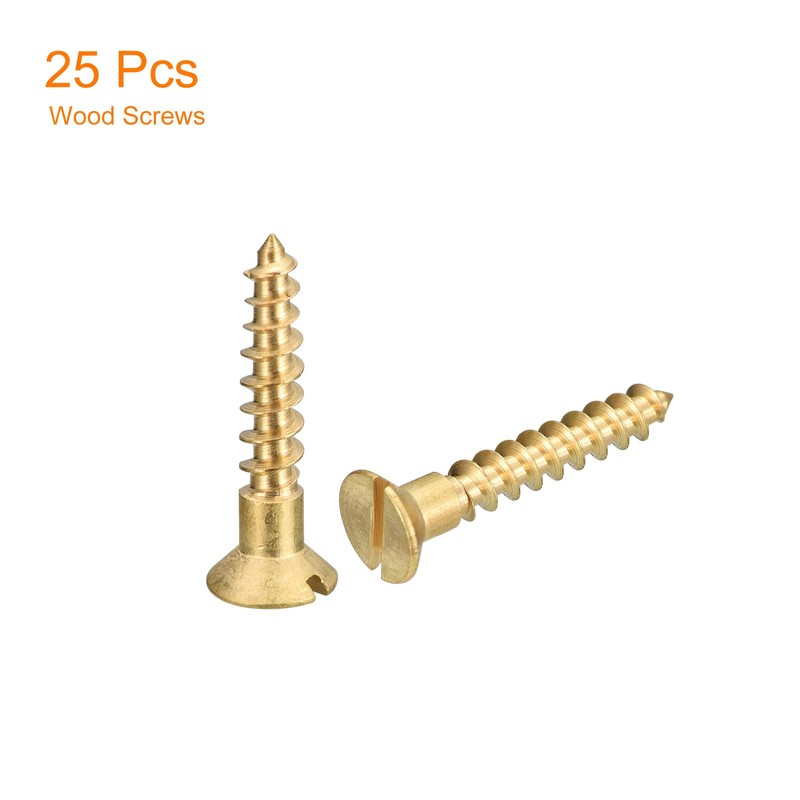 sourcing map Pack of 25 Brass Wood Screws M4 x