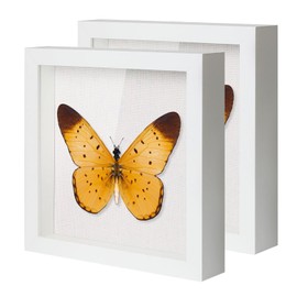 QDSSDECO 10"x10" Shadow Boxes Display Cases with Soft Linen Back Deep Wood Glass 3D Shadow Box Set for Wall and Tabletop Baby Sports, 2 Pack White