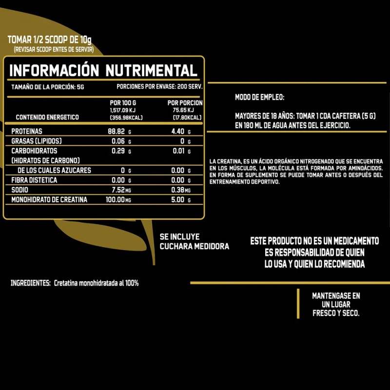 Creatina Monohidratada Big Protein 1kg Bolsa 200 Servicios