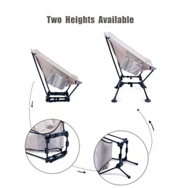 iClimb Two-Heights Light Compact Comfortable Camping Folding Beach Chair with Anti-Sinking Large Feet and Carry Bag (Beige)