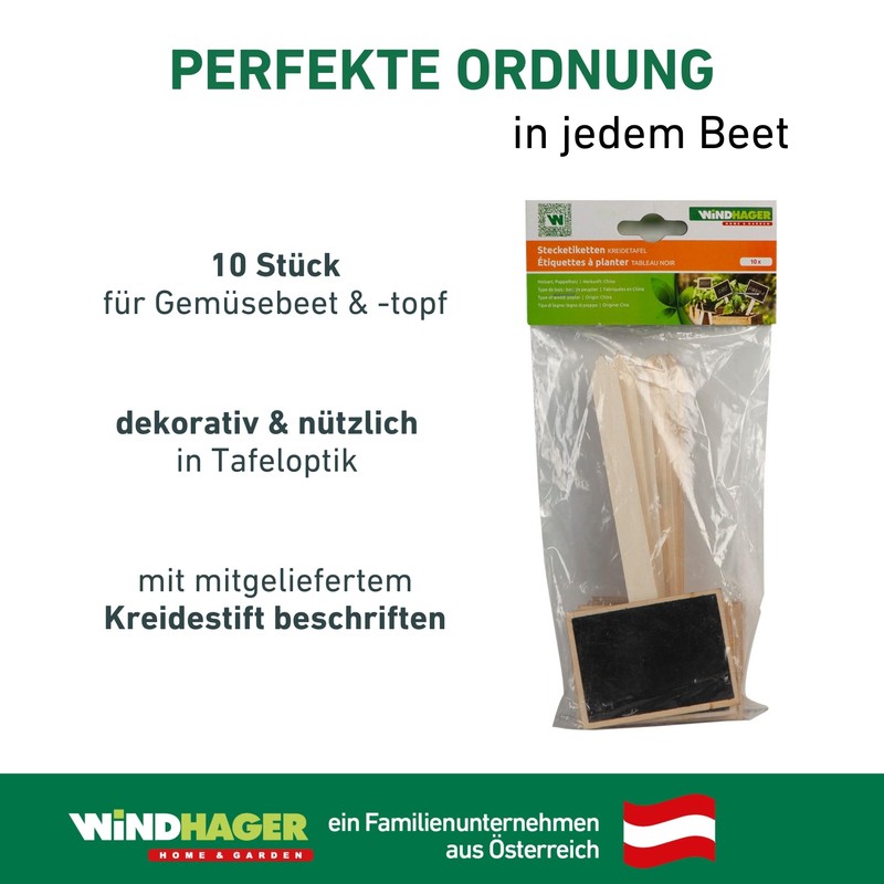 Windhager Stick-on Labels with Chalkboard, Plant Labels, Plant Stakes, Wooden