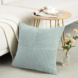 FDTERN Set of 2 Grey Blue Corduroy Cushion Covers, 40 x 40 cm, Soft Modern Decorative Cushion Covers, Sofa Cushion, Boho Decoration for Sofa, Bedroom, Living Room, Balcony