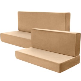 Buryeah 4 Pcs RV Dinette Cushion Covers Booth Set Furniture Protector for Sofa Seat Camper Car Couch, 2 Backrest and 2 Bench Cover(Camel,Velvet)