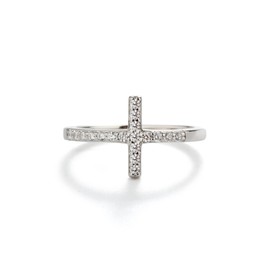 Precious Pieces Sterling Silver Cross Ring with CZs for Confirmation or Religious Gift for Teens or Women (Size 4)
