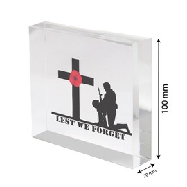 stika.co Lest We Forget Acrylic Block - Remembering Our Heroes - Tribute for Remembrance Day, Anzac Day, Armistice Day - Paying Tribute to Fallen Soldiers and War Heroes - Inspirational Ornament