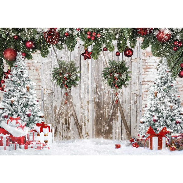 Msocio 10x8ft Polyester Christmas Photography Backdrop Winter White Barn Wood