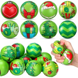 Meooeck 48 Pcs Christmas Stress Balls Bulk 2.4 Inch Christmas Green Monster Stress Relief Toys Cute Whimsical Squeeze Balls Christmas Party Favors for Bag Filler Stocking Stuffer Gifts, 8 Styles
