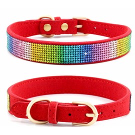 Rhinestone Dog Collar for Small Dogs, Bling Diamond Fancy Crystal Glitter Pretty Jewel Pet Puppy Collars for XXS XS Small Medium Large Breed Girl Dogs Female Cats Kitten, Colorful Red XSmall