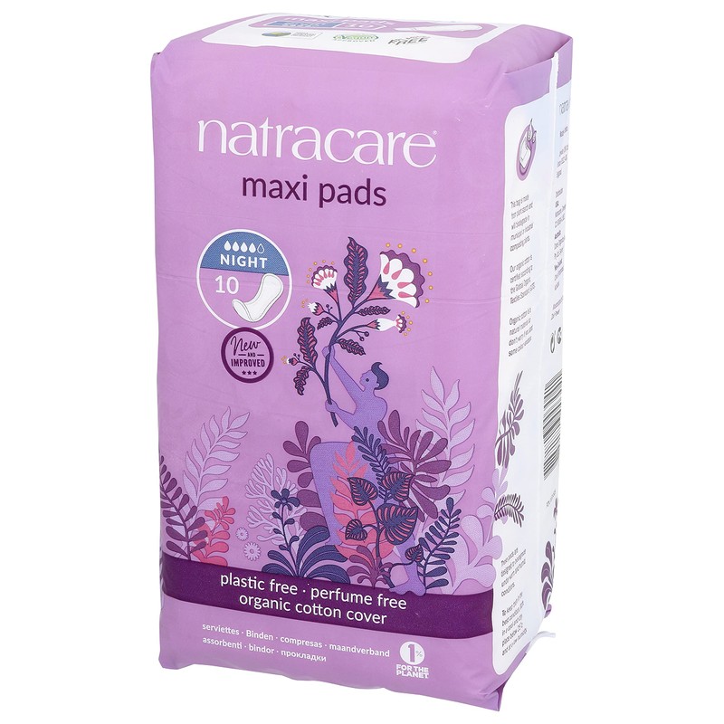 Natracare Natural Feminine Night Time Maxi Pads, Extra Long, 10