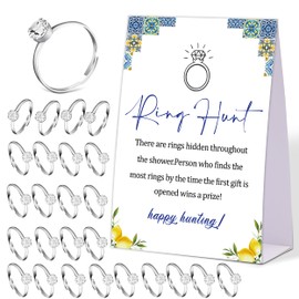 Blue Tiles and Lemons Ring Hunt Game, Find the Rings Bridal Shower Game with 30 Fake Rings, Modern Bridal Shower Decorations, Wedding Shower or Bachelorette Party Supplies - 02