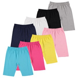 Pink Angel Kids Girls Cotton Spandex Bike Shorts, Solid Plain Sports Activewear Dance Bottoms - 8 Pack, Assorted Colors, Multi Pack Includes 1 Pc Each: Fuchsia, Light Pink, Navy, Aqua, Heather Grey,