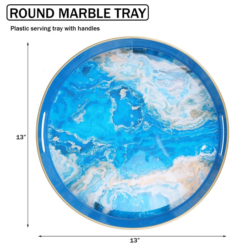 Spsyrine Round Marble Decorative Tray, 13" Plastic Serving Tray with