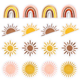 16 Pcs Boho Sun Rainbow Iron on Patches Cute Retro Bohemian Hippie Aesthetic Sew on Embroidered Applique Decorative Repair Patch First Trip Around The Sun DIY Crafts Gifts for Clothing Backpack Hat