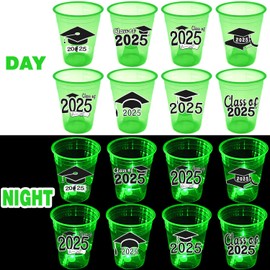 2025 Graduation Party Cups 24 Pack - Glow in The Dark 16oz Plastic Green Cups for Indoor Outdoor Celebrations, Grad Party Supplies & Decorations, Class of 2025 Drinkware with Luminous Design