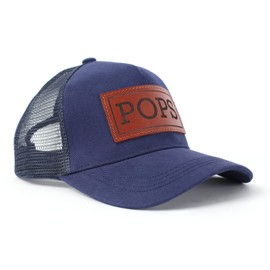 PAHVRION Sombrero de camionero Pops para papá, regalo para papá, sombrero de cuero para papá, parche de cuero grabado con láser, sombrero de camionero, azul marino, Azul Marino, Talla única