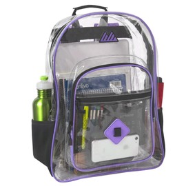Summit Ridge Clear Waterproof Backpack Stadium Approved Heavy Duty with Water Bottle Holder for Travel, Men, Women, Beach (Purple)