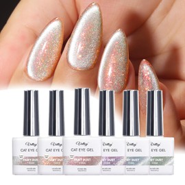 vettsy Magnetic Gel Nail Polish Set with Magnet, 6 Colors Cat Eyes Gel Polish Kit with Cat Eyes Effect for DIY Nail Art Manicure at Home (Fairy Dust)