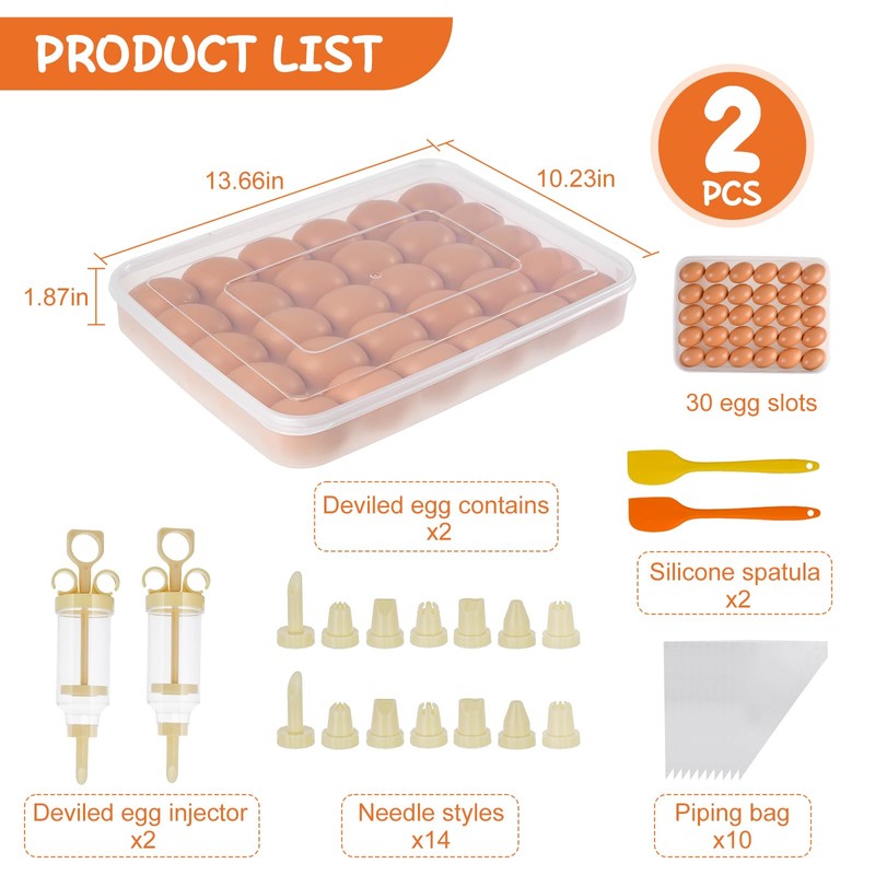 2 Pack 60 Slots Deviled Egg Containers with Lid, Clear