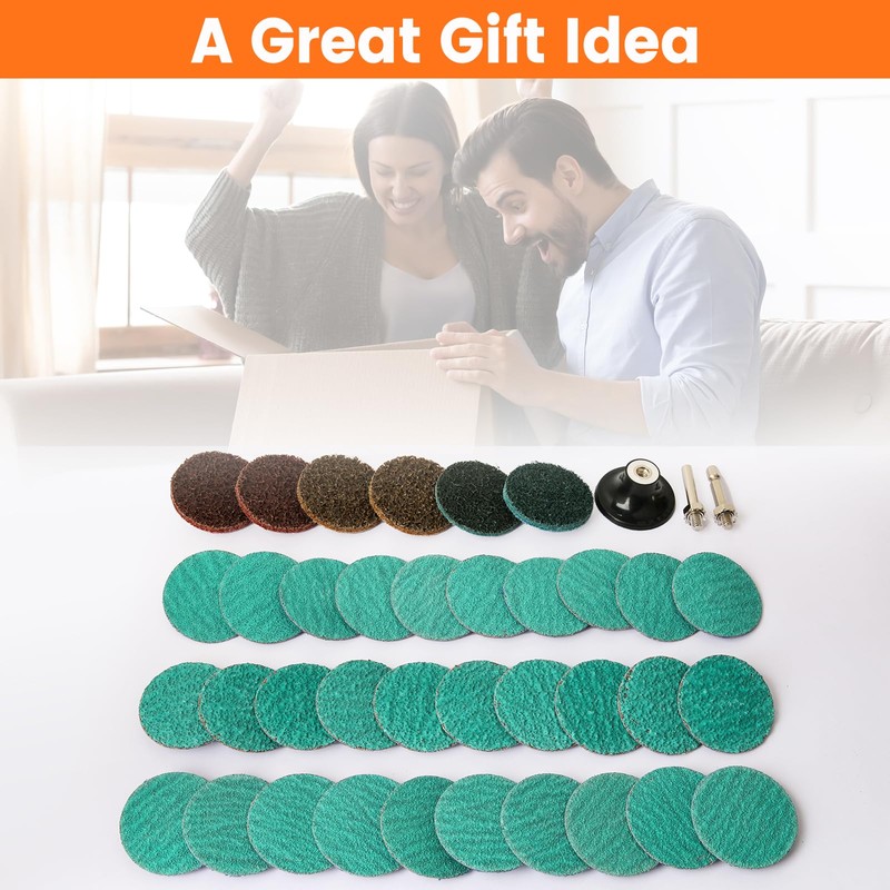 38 PCS 2 inch Sanding Discs, Green Zirconia Roll Lock