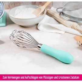 DECOCINO Whisk Small Mint Green – Absolutely Trendy Colour, Professional Quality, Stainless Steel, 22.5 cm Large, Ergonomic Handle, Dishwasher Safe