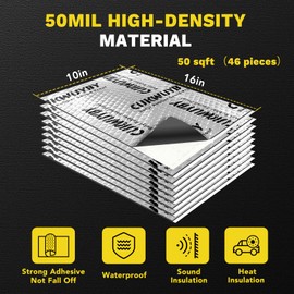 Sound Deading Material for Cars 50mil 50 sqft Car Sound Deadening Mat Butyl Automotive Sound Deadener Noise Insulation Vibration Dampening Material (46 pcs)
