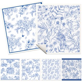 Reusable Swedish Dishcloths Set for Kitchen - 6 Pcs Blue and White Floral Swedish Dish Cloths Kitchen Towels Absorbent Drying Sponge Cleaning Cloths Wipes for Cooking Home Decoration Housewarming Gift