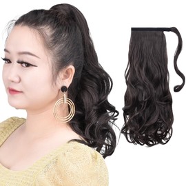 HSPCYGG Brown Ponytail Extension,Wrap Around Clip in Ponytails 16" 4.2 Oz Synthetic Women Black Hair Extensions Hair Piece Wig