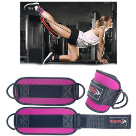 Shelly Ankle Straps for Cable Machines Leg Extensions Hip Abductors Double D Ring Cable Straps Padded Neoprene Ankle Cuffs for Leg Abs Kickbacks Glute Workouts Support for Men & Women (Shocking Pink)