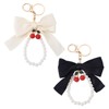 Bestewelry 2 Pcs Cherry Keychains Black White Polyester Bowknot Keychains Imitation Pearl Accessories with Golden Alloy Clasps for Bag Purse Strap Keyring Women Gifts