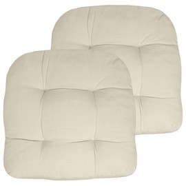 Sweet Home Collection Patio Cushions Outdoor Chair Pads Premium Comfortable Thick Fiber Fill Tufted 19" x 19" x 5" Seat Cover, 2 Pack, Cream