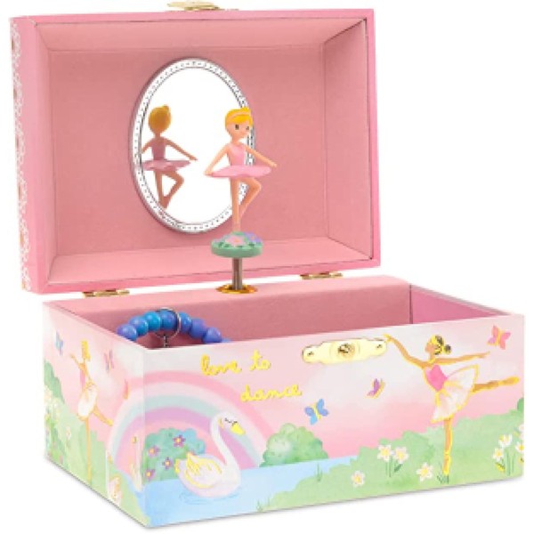 Jewelkeeper Girl's Musical Jewelry Storage Box with Spinning Ballerina Figurine, Rainbow and Gold Foil Design, Swan Lake Tune, Jewelry Box for Girls, Music Box for Girls, Girls Musical Jewellery Box