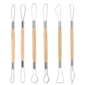Lnngub 6Pcs Clay Sculpting Tools,Double-Sided Clay Sculpting Tools Set Clay Wire Loop Sculpture Set Wooden Handle Clay Carving Tools Pottery Trimming Tools Clay Sculpting Tools for Ceramic Wax Carving