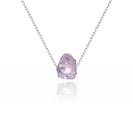 Waitsoul Women's Natural Crystal Necklace - 925 Sterling Silver necklace Shallow amethyst necklace Spiritual Energy Healing raw stone necklace 16+2in Adjustable Lobster clasp