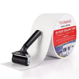 Touranize RV Roof Tape with Rubber Roller, 4 Inch x 50 Feet RV Sealant Tape for Camper Roof Repair, Boat Sealing, Trailer Roofing Seam Leaks, UV Resistant, Waterproof, White