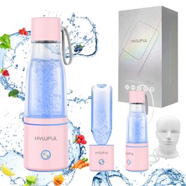 HYLUFUL 5000PPB Hydrogen Water Bottle, 3 in 1 Hydrogen Water Bottle Generator with SPE/PEM Electrolysis Technology Hydrogen Water Ionizer Machine for Home, Office/Pink