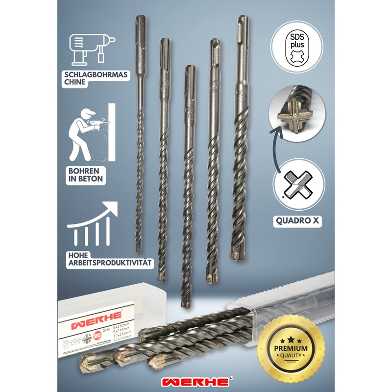 WERHE SDS Plus Concrete Drill Bit Set 5 Pieces 6,
