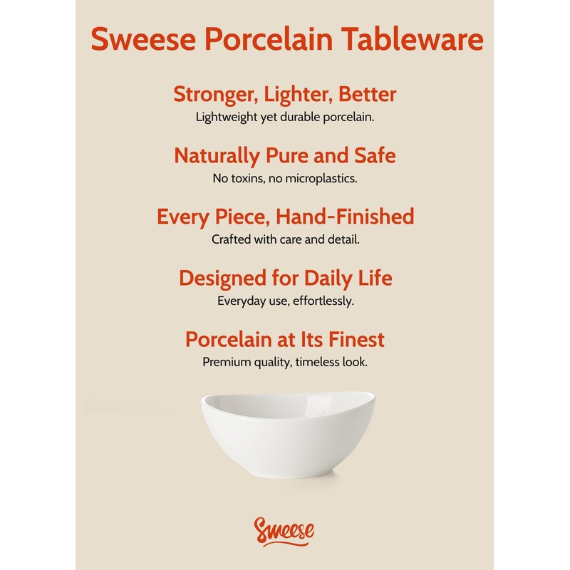 Sweese 10 oz Small White Porcelain Bowls - Set of