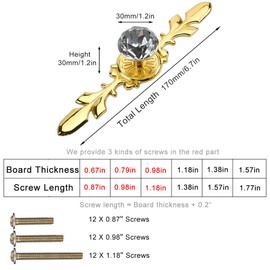 ESreake 12 Pack Gold Large Sized Enlarged Diamond Clear Crystal Glass Knobs with Plate,Cabinet Cupboard Door Knobs Pull Handles with Screws for Kitchen Office Decoration (12 Pack, Large, Golden)