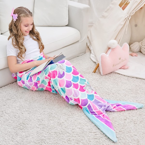 WERNNSAI Mermaid Tail Blanket - Plush Mermaid Wearable Blanket for
